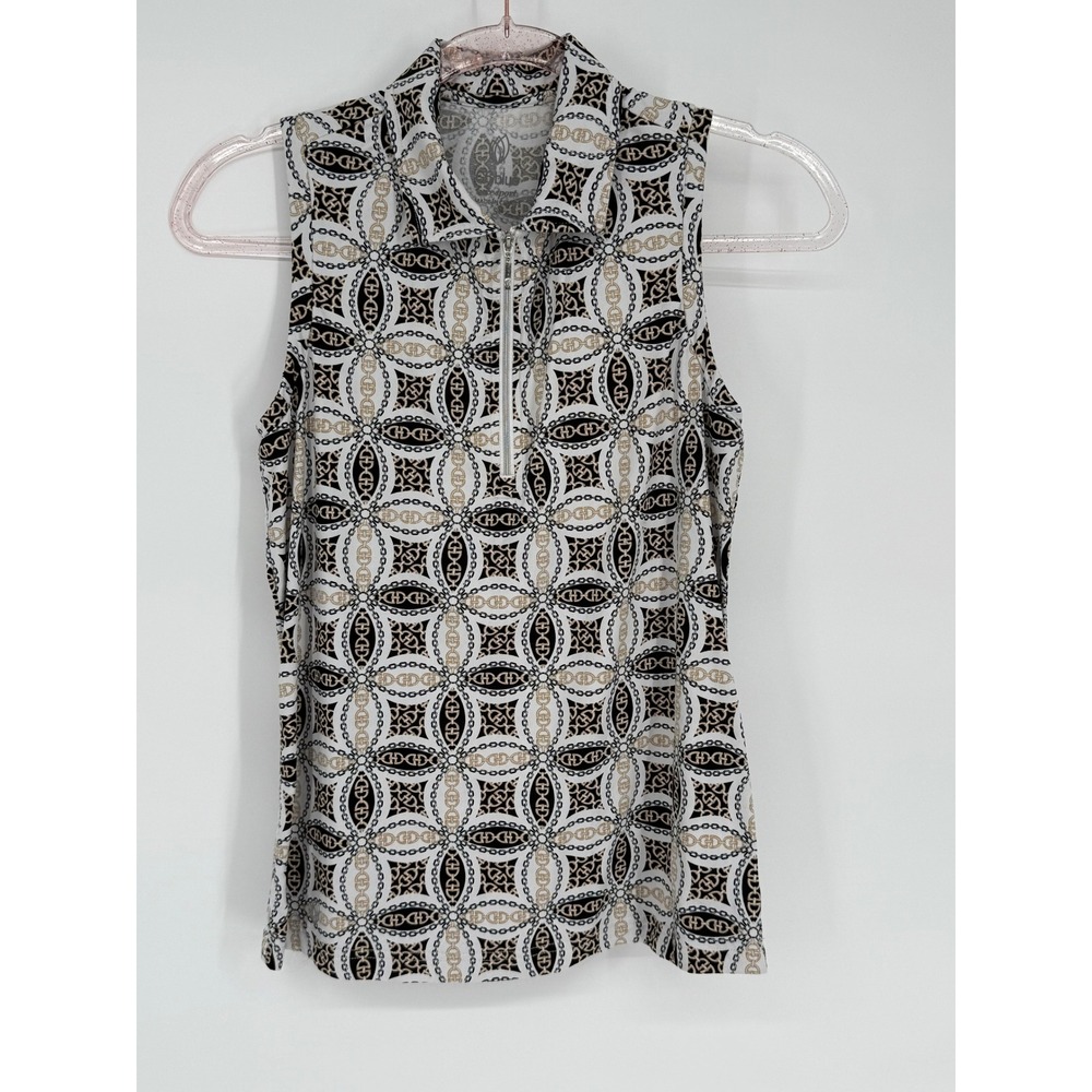 Sleeveless Mock Neck Top Geometric Print Golf Shirt Womens
